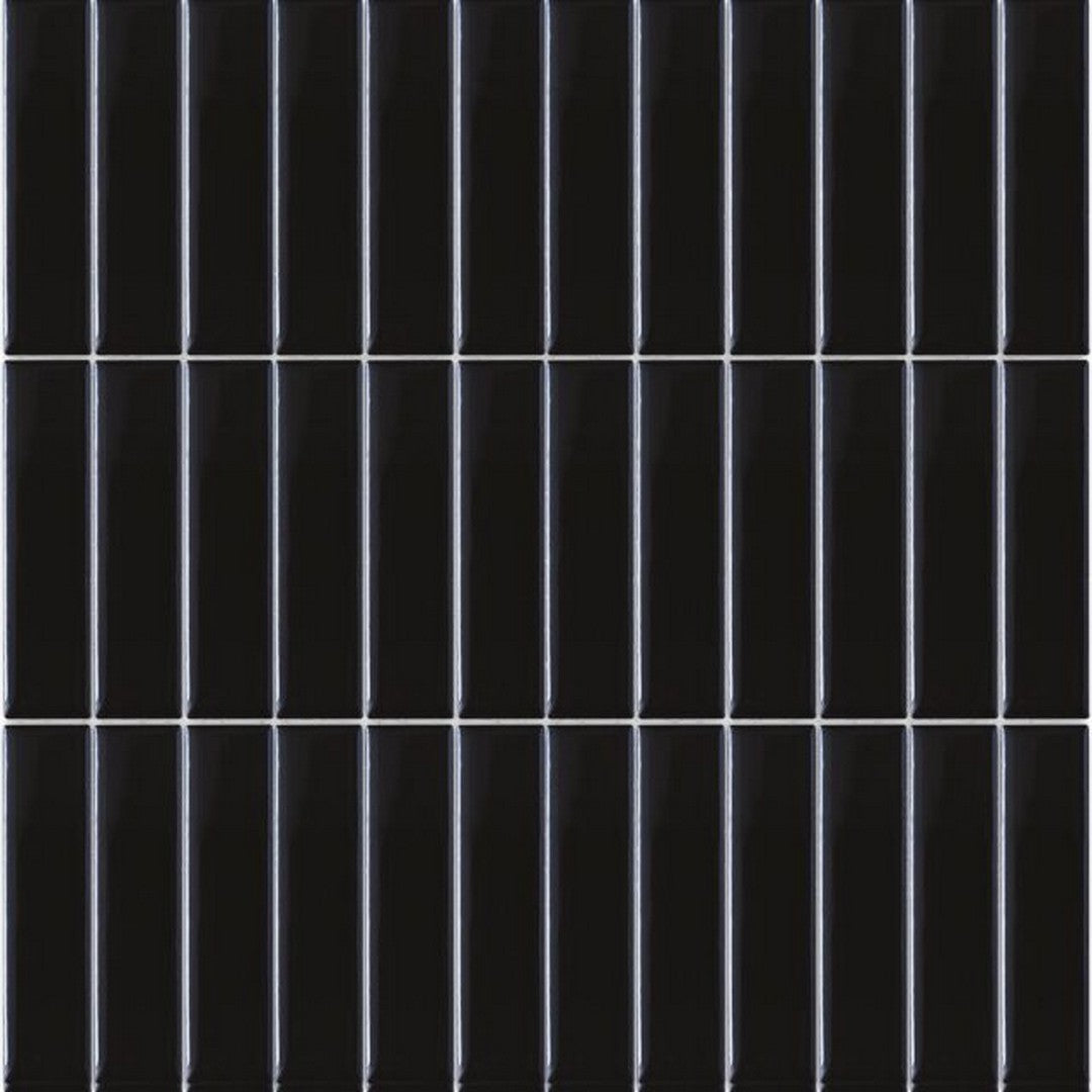 Happy Floors Artisan 12" x 12" Glossy Ceramic Soldier Stack Mosaic, Black, 12" x 12"