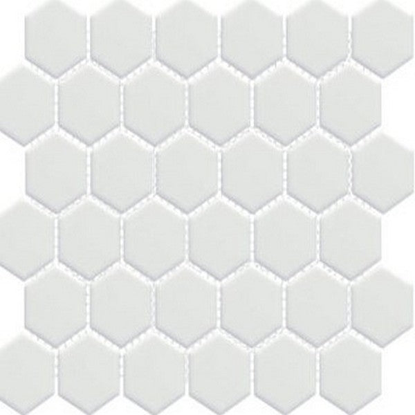 Happy Floors Artisan 11" x 12.5" Porcelain 2" Hexagon Mosaic, White, 11" x 12.5"