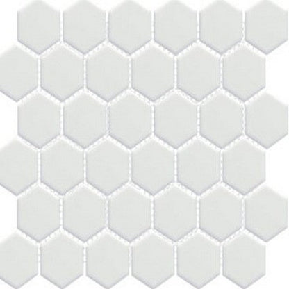 Happy Floors Artisan 11" x 12.5" Porcelain 2" Hexagon Mosaic, White, 11" x 12.5"