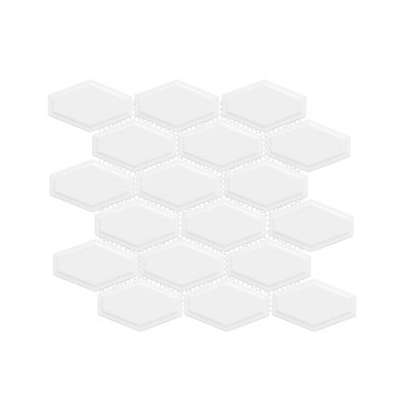Happy Floors Artisan 10.5" x 11" Glossy Porcelain Elongated Hexagon Mosaic, White, 10.5" x 11"