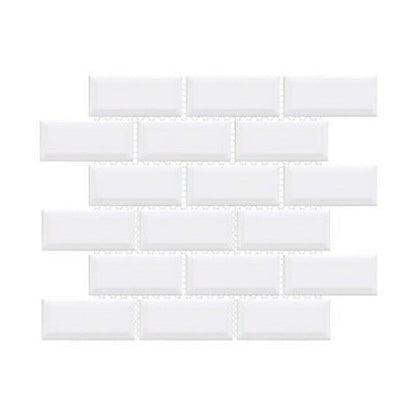 Happy Floors Artisan 11.5" x 11.5" Glossy Porcelain 2x4" Flat Brick Mosaic, White, 11.5" x 11.5"