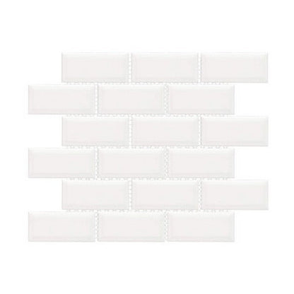 Happy Floors Artisan 11.5" x 11.5" Beveled Glossy Porcelain 2x4" Beveled Brick Mosaic, Albar, 11.5" x 11.5"
