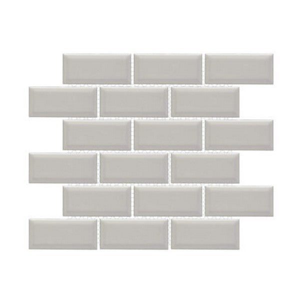 Happy Floors Artisan 11.5" x 11.5" Beveled Glossy Porcelain 2x4" Beveled Brick Mosaic, Taupe, 11.5" x 11.5"