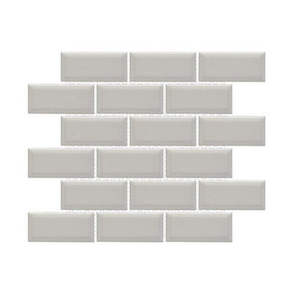Happy Floors Artisan 11.5" x 11.5" Beveled Glossy Porcelain 2x4" Beveled Brick Mosaic, Taupe, 11.5" x 11.5"