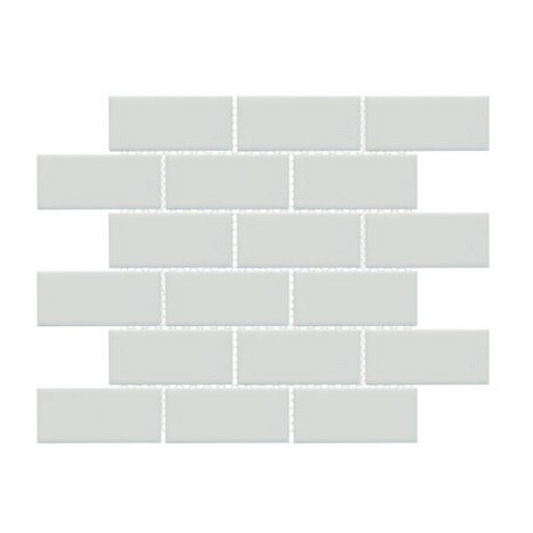 Happy Floors Artisan 11.5" x 11.5" Glossy Porcelain 2x4" Flat Brick Mosaic, Pearl, 11.5" x 11.5"