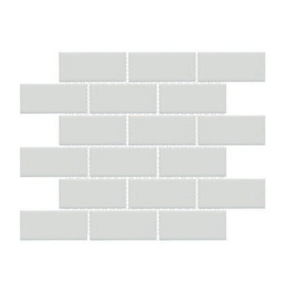Happy Floors Artisan 11.5" x 11.5" Glossy Porcelain 2x4" Flat Brick Mosaic, Pearl, 11.5" x 11.5"