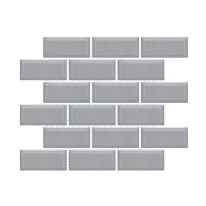 Happy Floors Artisan 11.5" x 11.5" Beveled Glossy Porcelain 2x4" Beveled Brick Mosaic, Grey, 11.5" x 11.5"