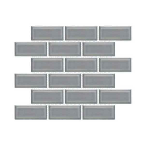 Happy Floors Artisan 11.5" x 11.5" Beveled Glossy Porcelain 2x4" Beveled Brick Mosaic, Dark, 11.5" x 11.5"