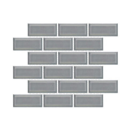 Happy Floors Artisan 11.5" x 11.5" Beveled Glossy Porcelain 2x4" Beveled Brick Mosaic, Dark, 11.5" x 11.5"