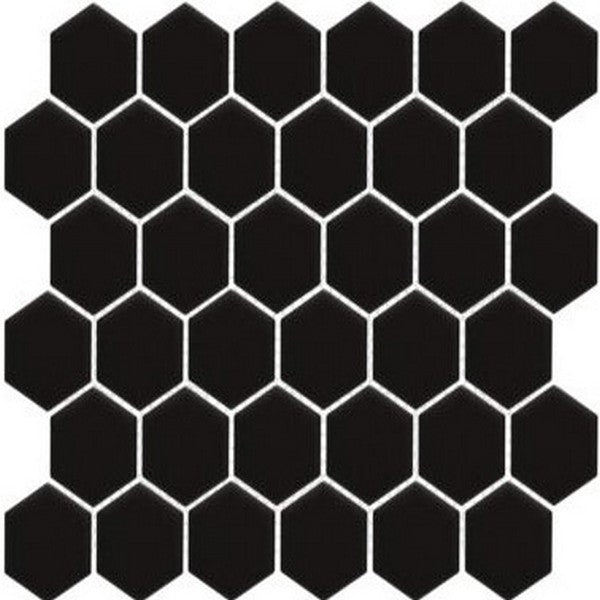 Happy Floors Artisan 11" x 12.5" Porcelain 2" Hexagon Mosaic, Black, 11" x 12.5"