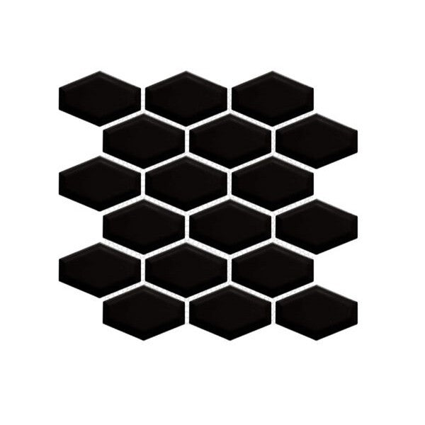 Happy Floors Artisan 10.5" x 11" Glossy Porcelain Elongated Hexagon Mosaic, Black, 10.5" x 11"