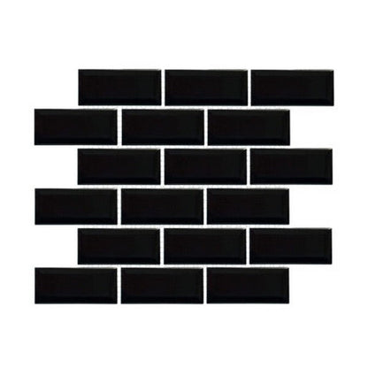 Happy Floors Artisan 11.5" x 11.5" Beveled Glossy Porcelain 2x4" Beveled Brick Mosaic, Black, 11.5" x 11.5"