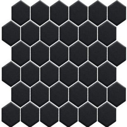 Happy Floors Artisan 11" x 12.5" Grip Porcelain 2" Hexagon Mosaic, Black, 11" x 12.5"