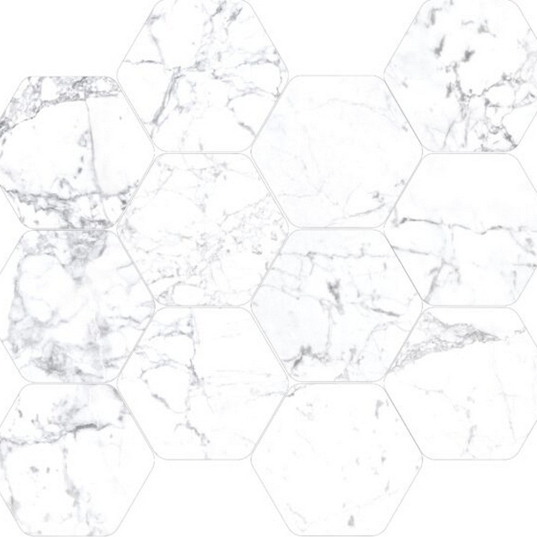 Happy Floors Kobe 12" x 13.5" Natural Porcelain Hexagon Mosaic, Statuarietto, 12" x 13.5"