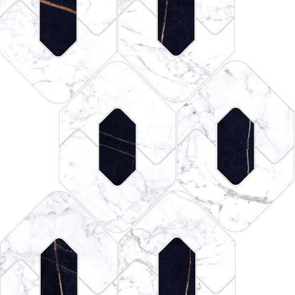 Happy Floors Kobe 8" x 13" Rectified Polished Porcelain Legend Mosaic, Statuarietto, 8" x 13"