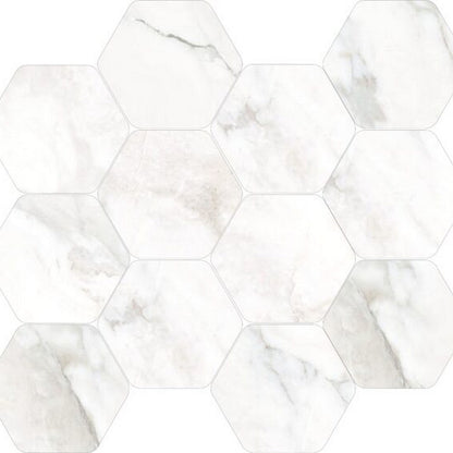 Happy Floors Kobe 12" x 13.5" Natural Porcelain Hexagon Mosaic, Borghini, 12" x 13.5"