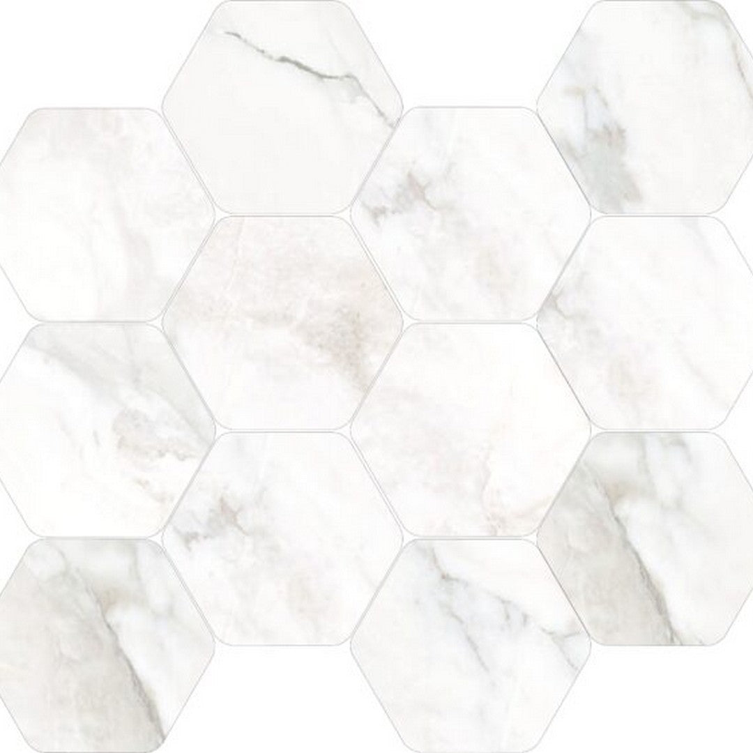 Happy Floors Kobe 12" x 13.5" Polished Porcelain Hexagon Mosaic, Borghini, 12" x 13.5"