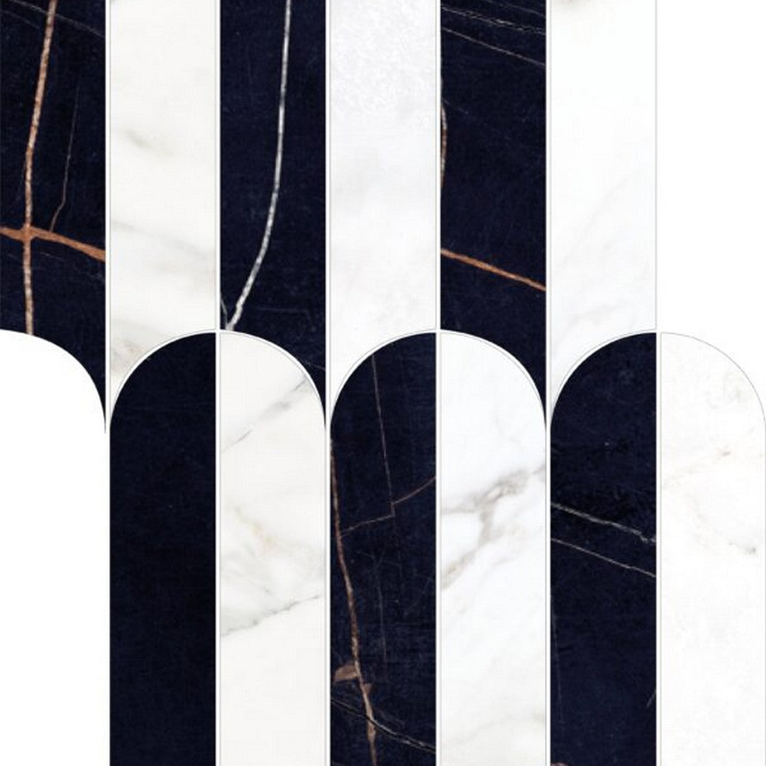 Happy Floors Kobe 9" x 12.5" Rectified Polished Porcelain Quill Mosaic, Borghini, 9" x 12.5"