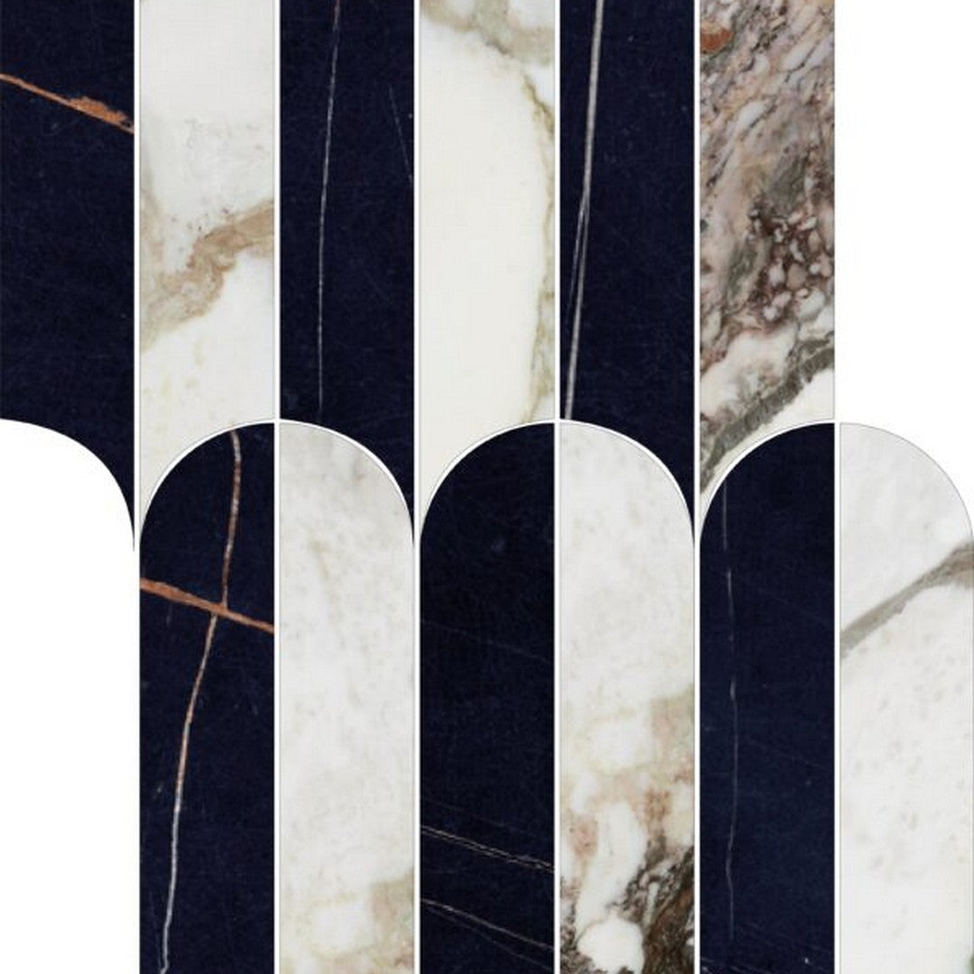 Happy Floors Kobe 9" x 12.5" Rectified Polished Porcelain Quill Mosaic, Calacatta Viola, 9" x 12.5"
