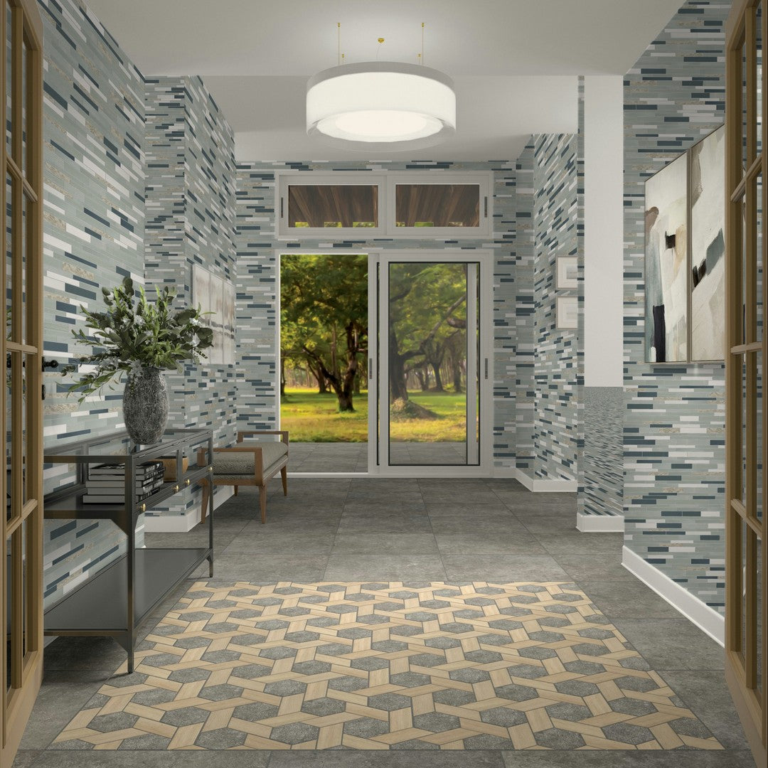 American Olean Serentina 12.25" x 11.88" Glossy Glass & Stone Block Random Mosaic