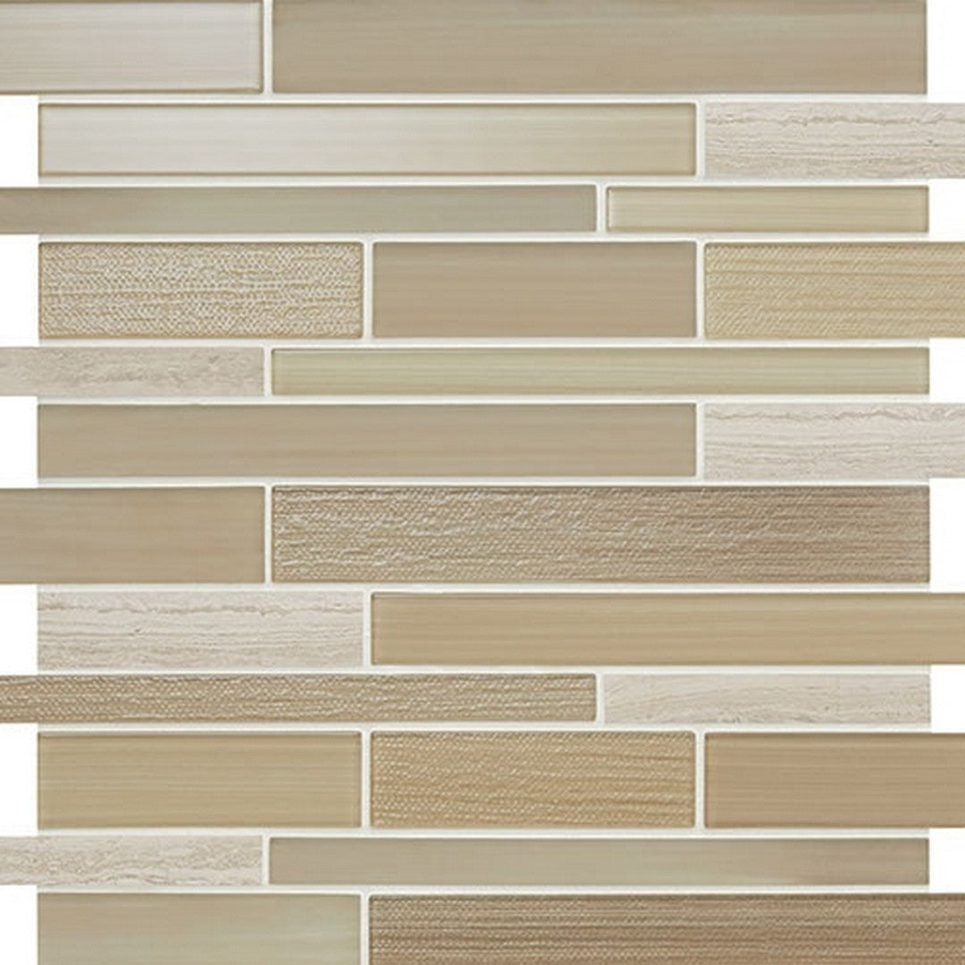 American Olean Serentina 13.25" x 11.75" Glossy Glass & Stone Random Linear Mosaic, Accord, 13.25" x 11.75"