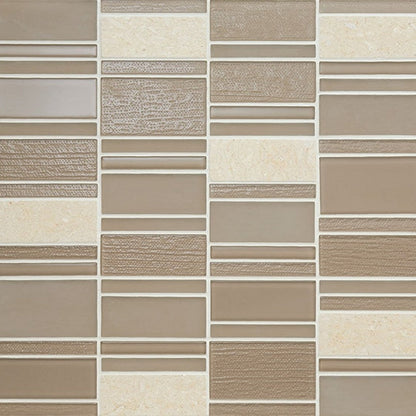 American Olean Serentina 12.25" x 11.88" Glossy Glass & Stone Block Random Mosaic, Composure, 12.25" x 11.88"