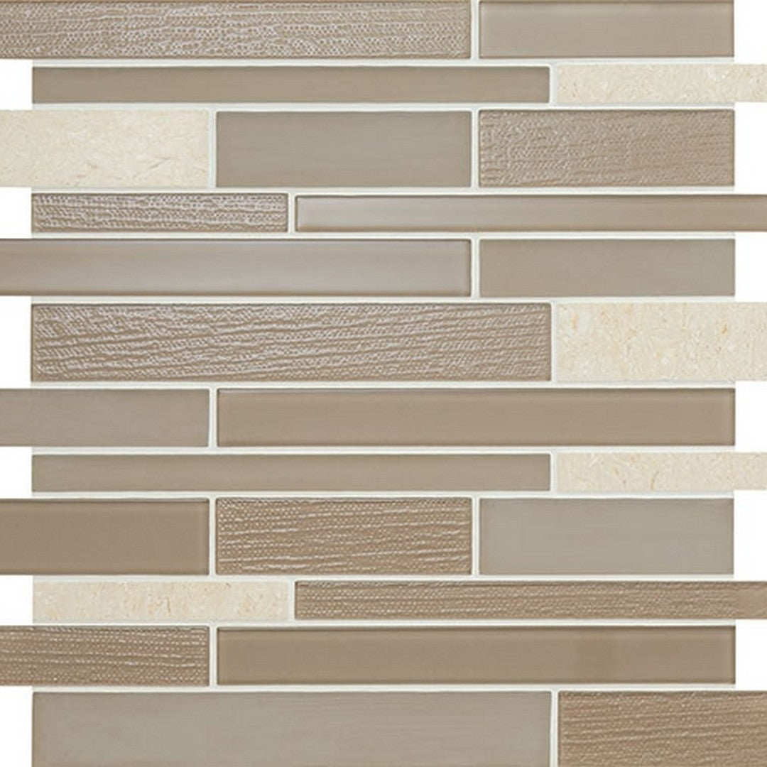 American Olean Serentina 13.25" x 11.75" Glossy Glass & Stone Random Linear Mosaic, Composure, 13.25" x 11.75"