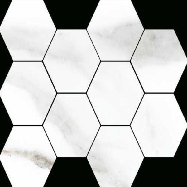 Happy Floors Alsacia 8" x 10" Natural Porcelain Hexagon Mosaic, White, 8" x 10"