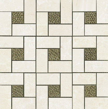 Happy Floors Arona 12" x 12" Polished Porcelain Pinwheel Deco Mosaic, Bianco, 12" x 12"