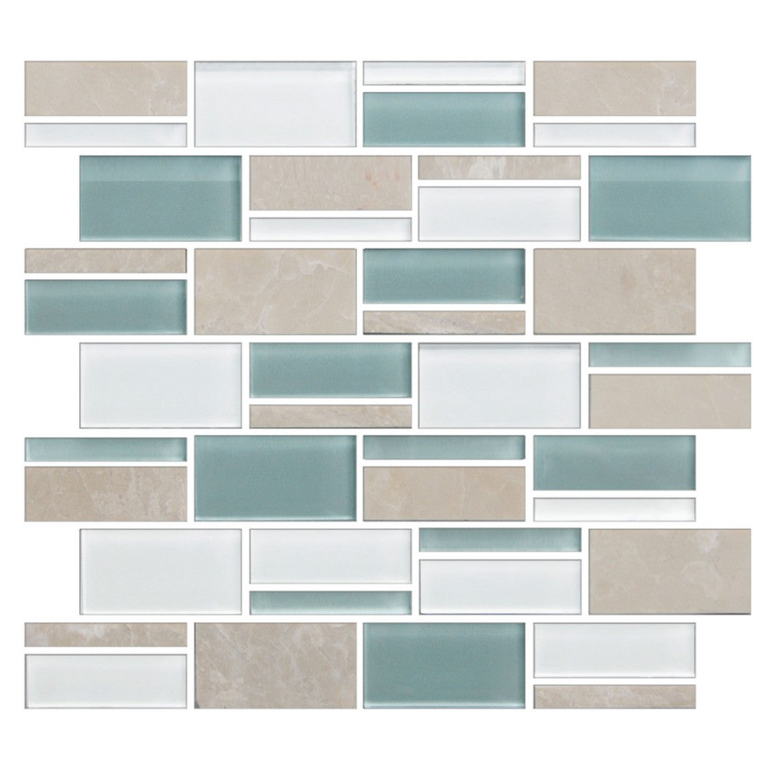 American Olean Color Appeal Glossy 12" x 13" Glass & Stone Mosaic, Pacific Coast, 12" x 13"