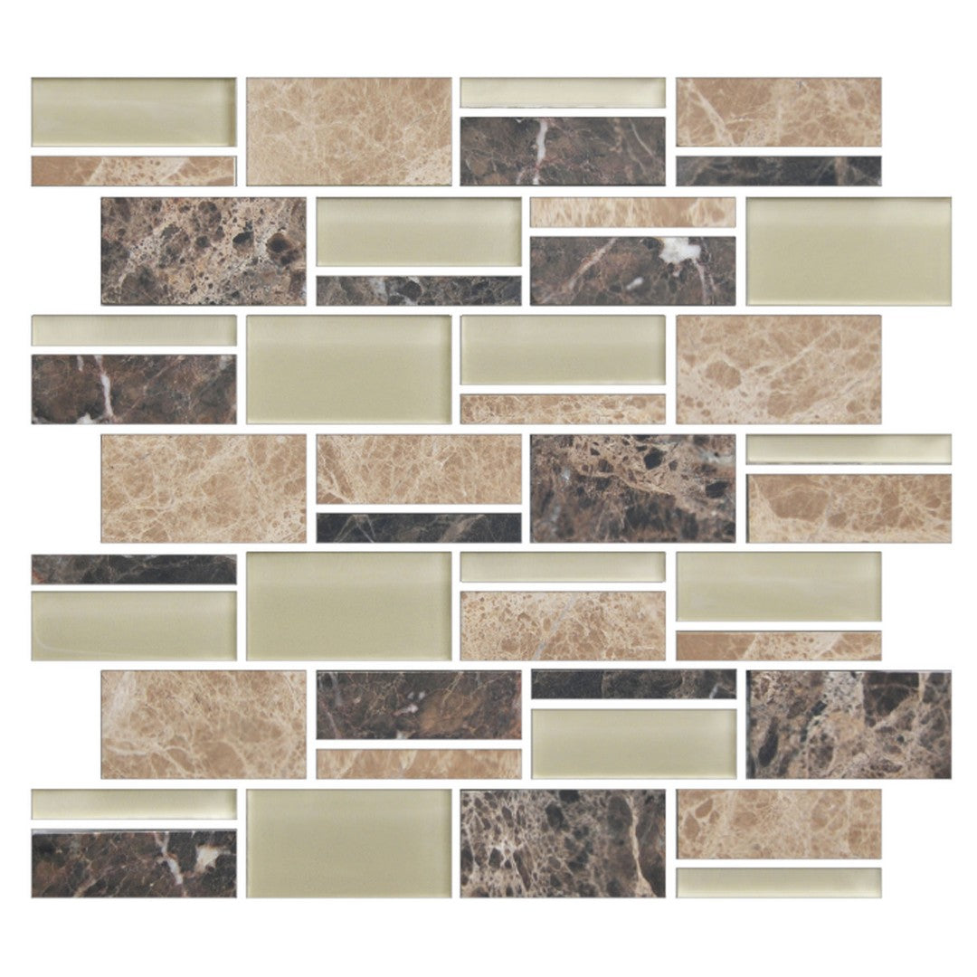 American Olean Color Appeal Glossy 12" x 13" Glass & Stone Mosaic, Pebble Beach, 12" x 13"
