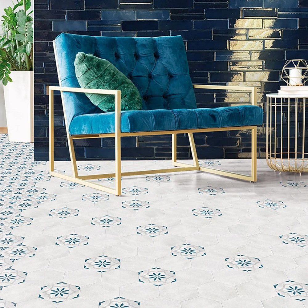 Lungarno-Casablanca-5.5-x-6-Rectified-Matte-Porcelain-Floor-Deco-Tile-Ocean-Blue-Flower-Deco