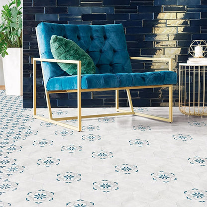 Lungarno-Casablanca-5.5-x-6-Rectified-Matte-Porcelain-Floor-Deco-Tile-Ocean-Blue-Flower-Deco