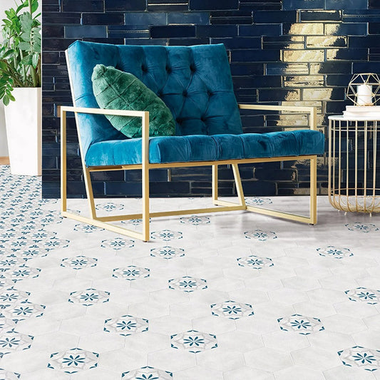 Lungarno-Casablanca-5.5-x-6-Rectified-Matte-Porcelain-Floor-Deco-Tile-Ocean-Blue-Flower-Deco