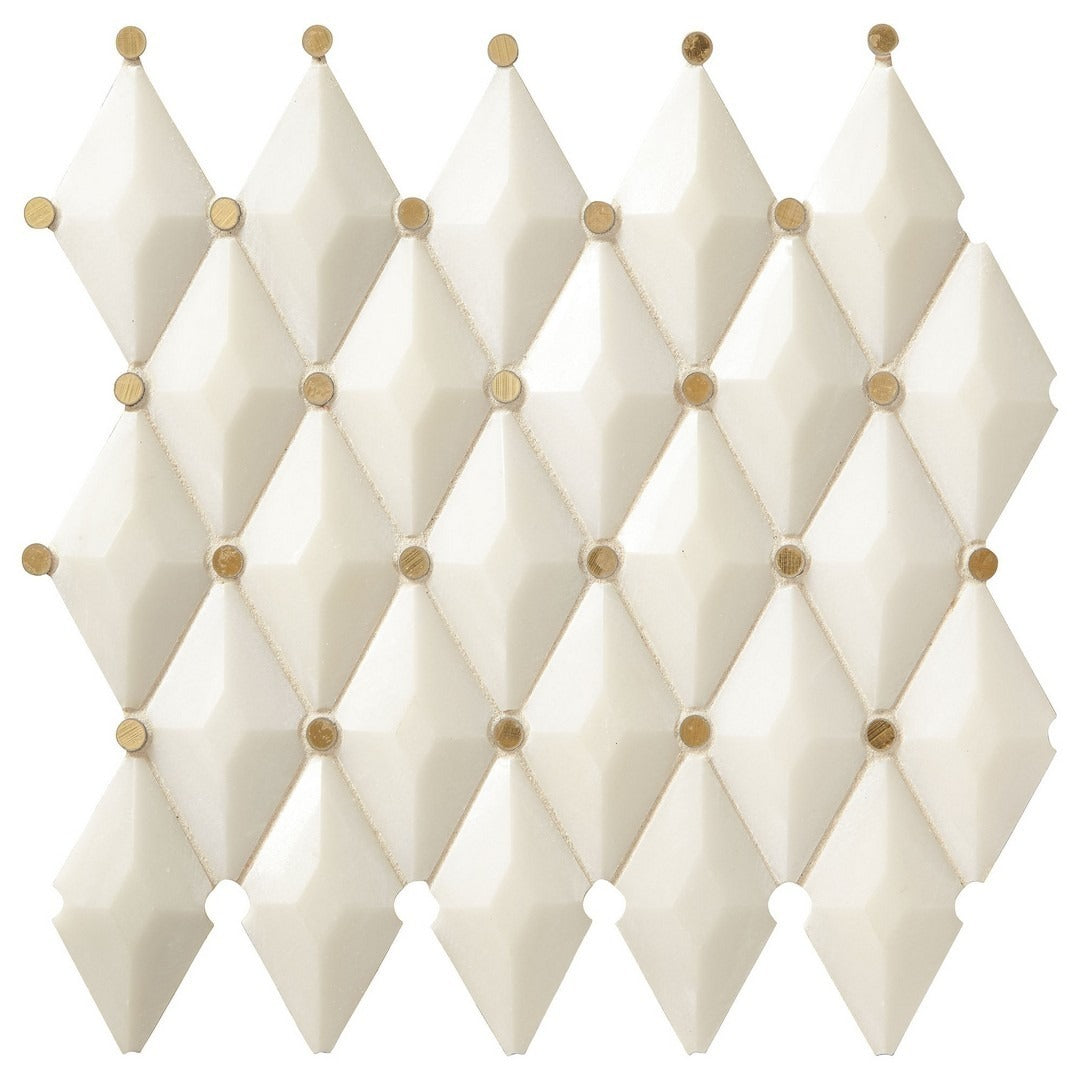 Marazzi Castellina 12" x 13" Polished Harlequin Natural Stone Mosaic, White And Brass, 12" x 13"