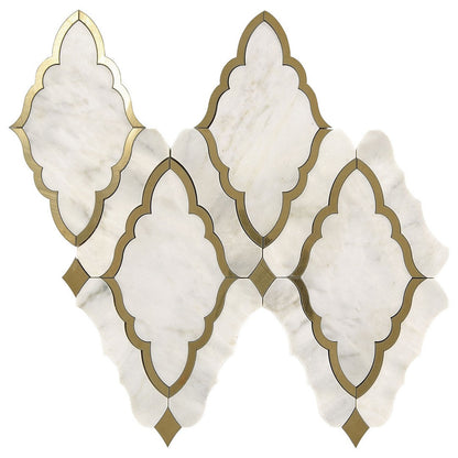 Marazzi Castellina 14" x 16" Polished Baroque Natural Stone Mosaic, White And Brass, 14.18" x 16.18"