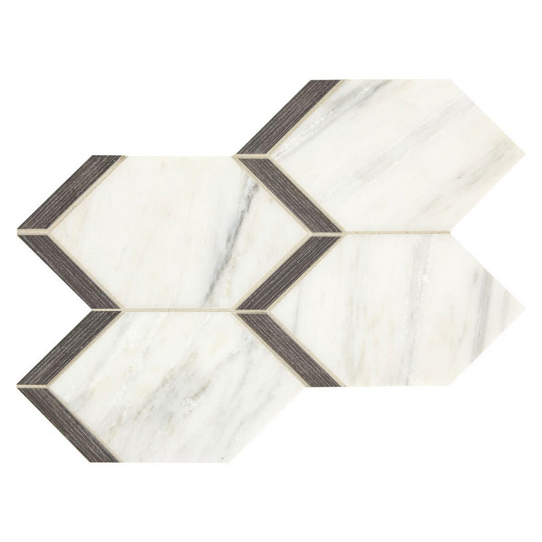 Marazzi Castellina 13" x 17" Polished Elongated Hexagon Natural Stone Mosaic, White And Midnight Gray, 13.37" x 17.37"