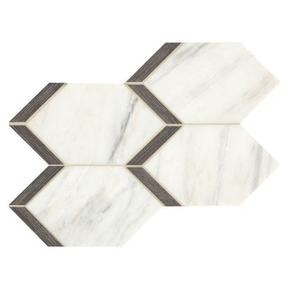 Marazzi Castellina 13" x 17" Polished Elongated Hexagon Natural Stone Mosaic, White And Midnight Gray, 13.37" x 17.37"