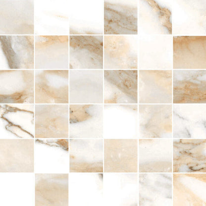 Happy Floors Crash 12" x 12" Natural Porcelain 2" Mosaic, Beige, 12" x 12"