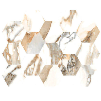 Happy Floors Crash 10" x 14" Natural Porcelain Hexagon Mosaic, Beige, 10" x 14"