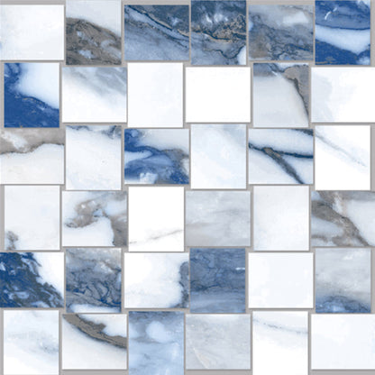 Happy Floors Crash 12" x 12" Natural Porcelain Basketweave Mosaic, Blue, 12" x 12"