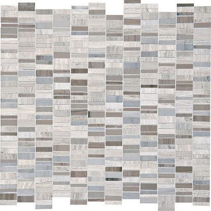 Daltile Decorative Accents 12" x 12" Mix Natural Stone 1" Random Linear Mosaic, Chenille White | Silver Screen, 12" x 12"