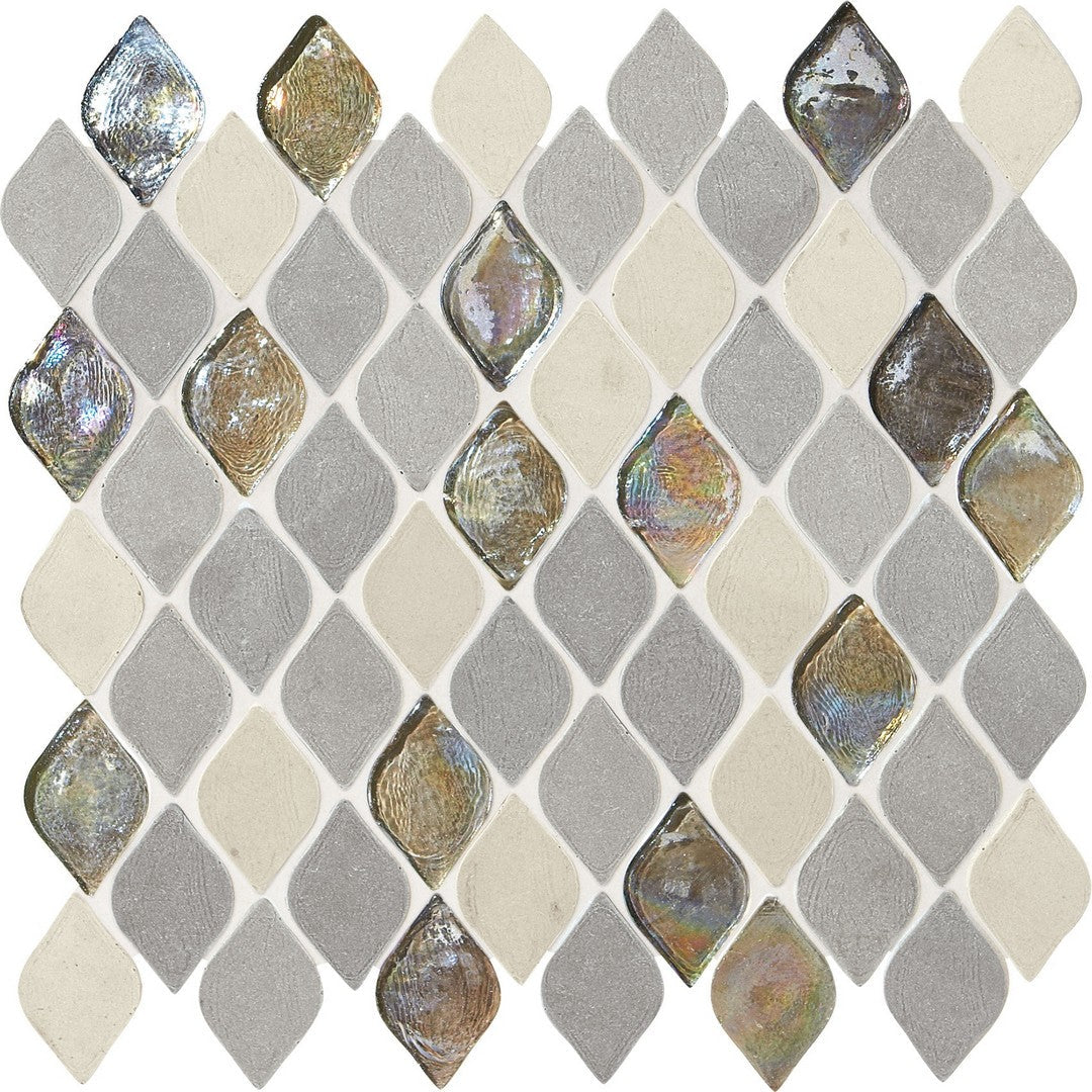 Daltile Decorative Accents 12" x 14" Mix Natural Stone 1x2" Raindrop Mosaic, Gris Et Blanc, 12" x 14"