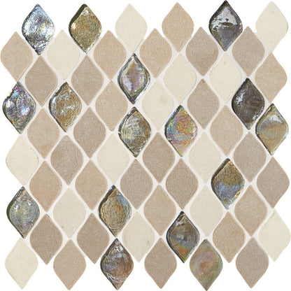 Daltile Decorative Accents 12" x 14" Mix Natural Stone 1x2" Raindrop Mosaic, Blanc Et Beige, 12" x 14"