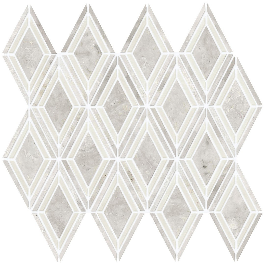 Daltile Decorative Accents 12" x 13" Polished Natural Stone 3x4" Argyle Mosaic, White Blend, 12" x 13"