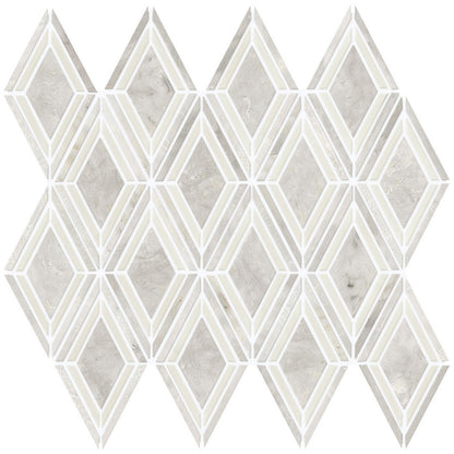 Daltile Decorative Accents 12" x 13" Polished Natural Stone 3x4" Argyle Mosaic, White Blend, 12" x 13"