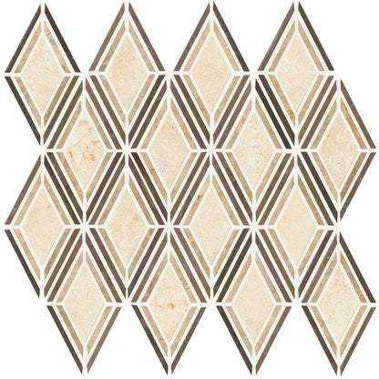 Daltile Decorative Accents 12" x 13" Polished Natural Stone 3x4" Argyle Mosaic, Beige Blend, 12" x 13"