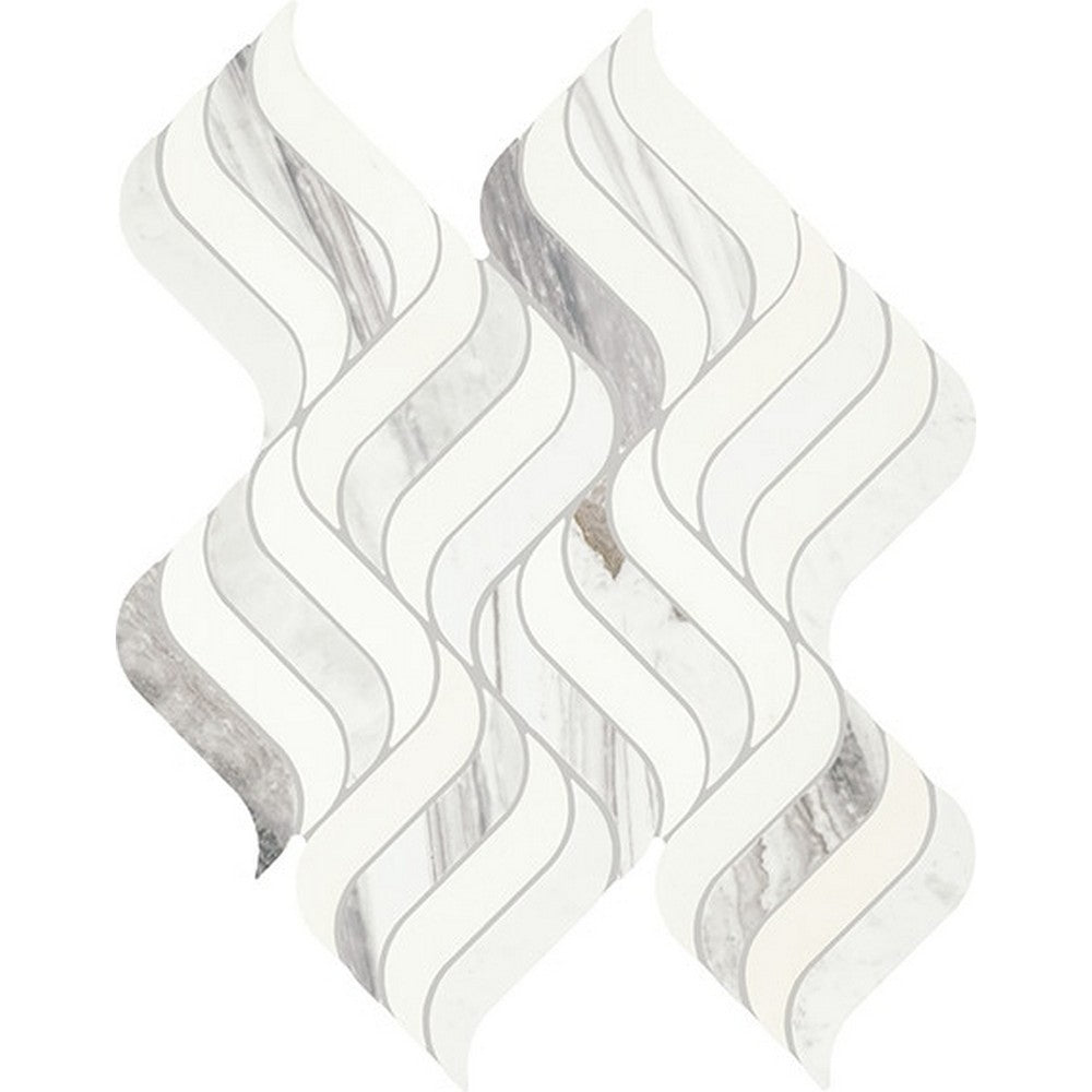 Daltile Eclessia Marble 14" x 18" Polished Natural stone Wave Mosaic, Volakas Blend, 14.37" x 18.46"