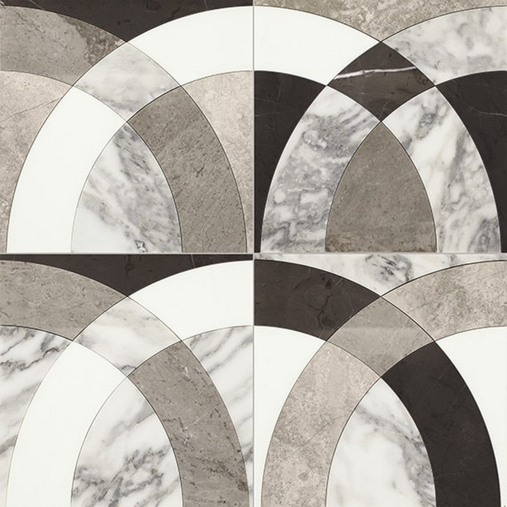Daltile Eclessia Marble 12" x 12" Polished Natural stone Arches Mosaic, Arabescato Argento Blend, 11.81" x 11.81"