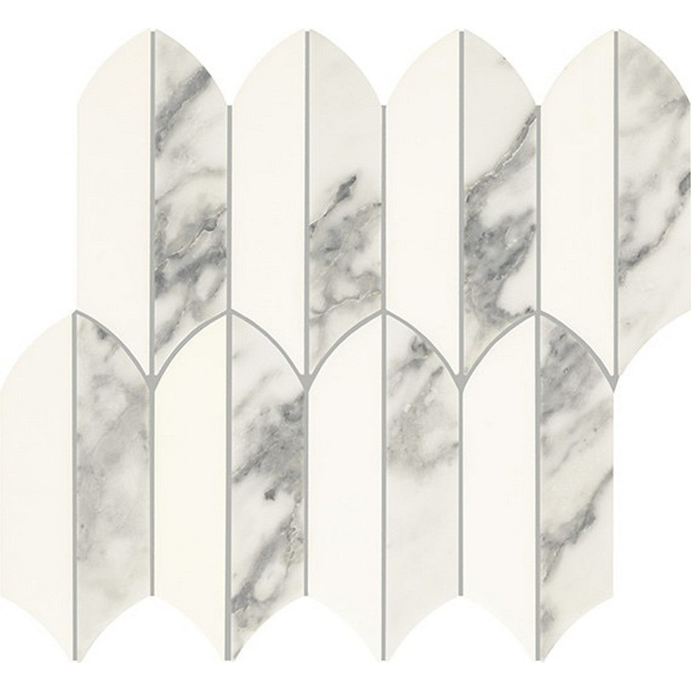 Daltile Eclessia Marble 13" x 14" Polished Natural stone Feather Mosaic, Arabescato Argento Blend, 12.91" x 14.09"